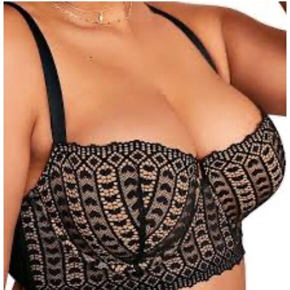 NWOT Adore Me Nymphadora Contour Balconette Bra Underwire Black Heart Lace 40DDD - Picture 1 of 13